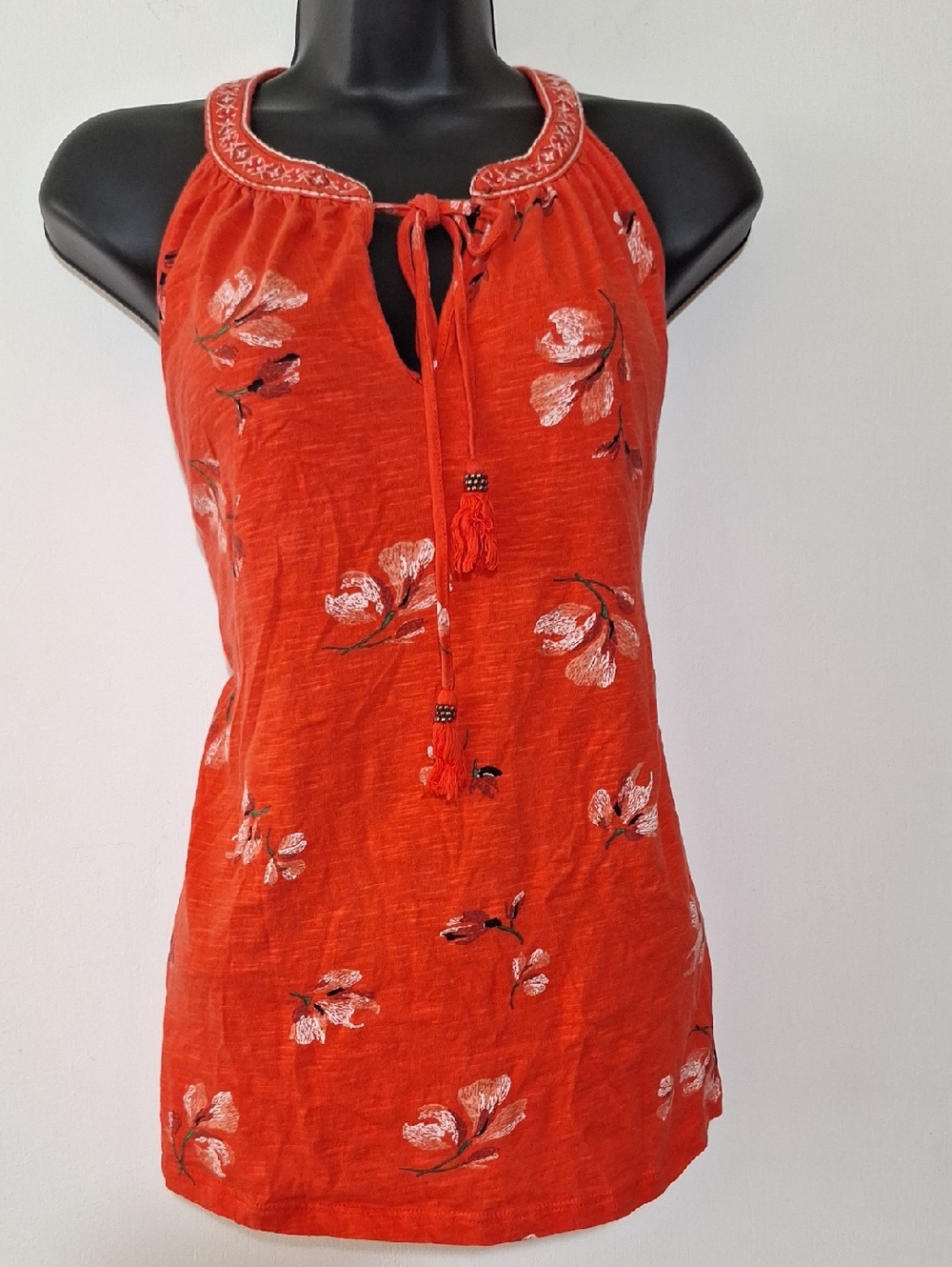 Floral Boho Halter Neck Keyhole Top 100% Cotton